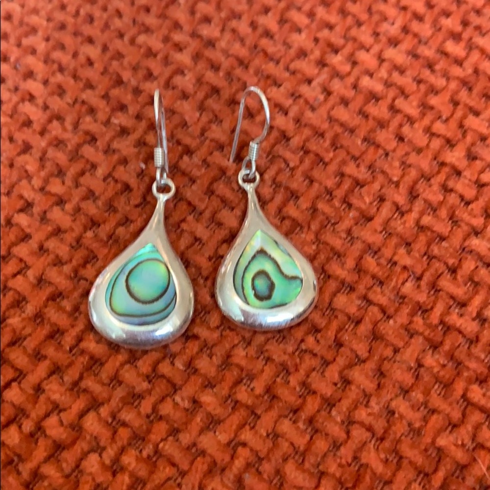 Silver drop aqua earrings